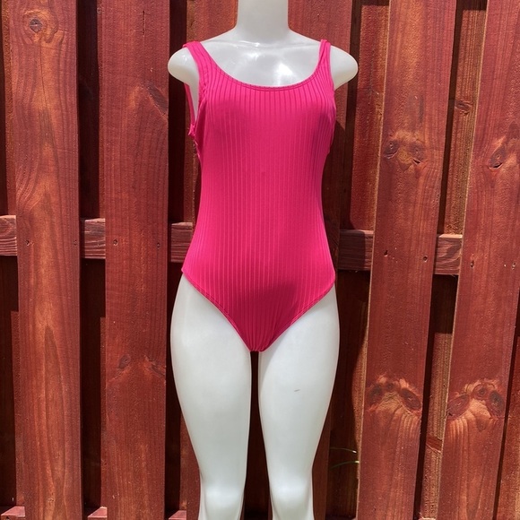 Decree Women's Ribbed cheeky One Piece Swimsuit Pink Size L - Picture 3 of 11